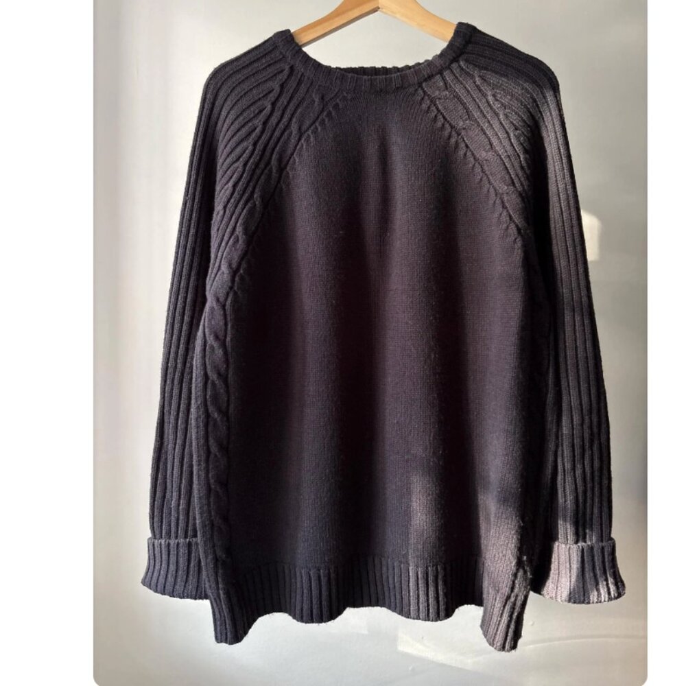 Y2K Soft Ribbed Sweater | Vintage Navy Blue Crewneck Knit